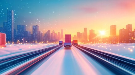 Superconducting maglev system transporting goods in a futuristic smart city