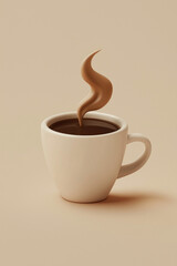 Obraz premium A cup of freshly brewed coffee with a swirl of steam rising in an elegant, fluid shape. The minimalist design highlights the warmth and comfort of a cozy coffee moment, perfect for coffee lovers 