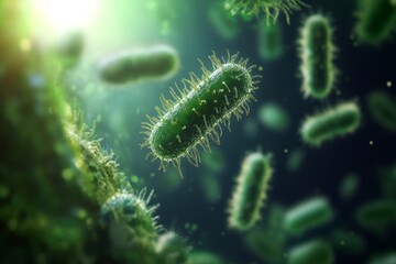 Fototapeta premium Microscopic World High-Resolution 3D Render of Bacteria, Unveiling Cellular Structures and Microbial Life