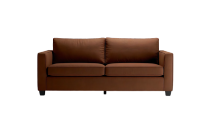A brown sofa with clean lines isolated on transparent background