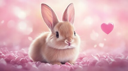 Fototapeta premium Cute pastel bunny rabbit cartoon for Valentine or Easter decoration