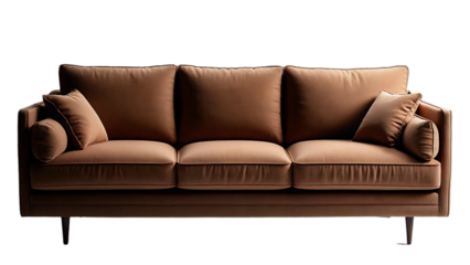 A brown sofa with clean lines isolated on transparent background