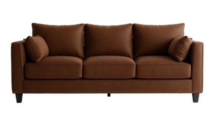 A brown sofa with clean lines isolated on transparent background