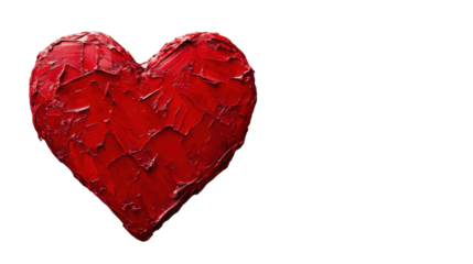 Red impasto heart representing love and romance on transparent background