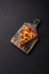 Delicious fresh quiche with broccoli, cheese, spices and herbs