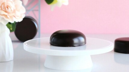 Obraz na płótnie Canvas A luxurious handcrafted dark chocolate bar with a smooth texture, filled with sweet praline.