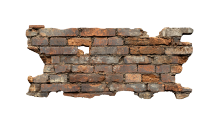 Old damaged brick wall with transparent background representing destruction