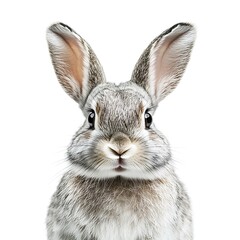 Fototapeta premium Grey rabbit portrait, studio shot, white background, pet, Easter