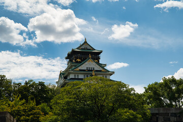 Fototapeta premium Frame photograph of the reconstructed Osaka Castle, a Japanese castle located in Osaka, Japan. 