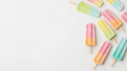 artistic arrangement of colorful popsicles forming abstract pattern on clean white background