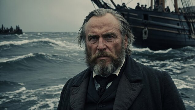 Bearded Sea vintage style 19th century Captain in Stormy Waters