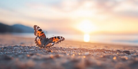 Obraz premium Butterfly sunset beach peace serenity