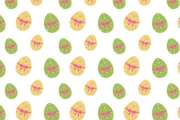 Seamless background with Easter eggs and bows. Vector illustration.