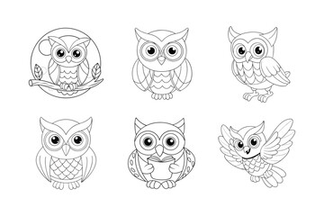 Set of Owl coloring pages