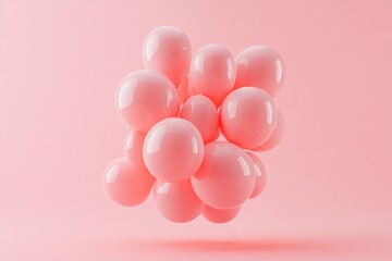 Fototapeta premium Pink Balloons Cluster Floating Against Pink Background
