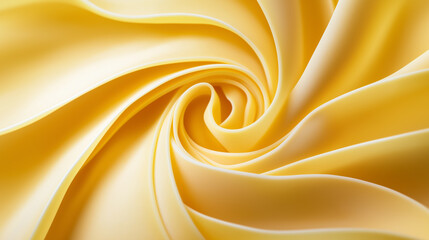 Obraz premium Creamy yellow folds resembling Italian pasta, but the texture suggests silk or satin fabric arranged in a swirling pattern.