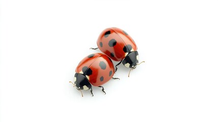 Fototapeta premium Isolated Ladybugs on White Background Illustrating Calm and Chaos