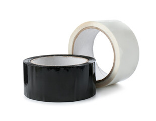 Rolls of adhesive and masking tapes isolated on white