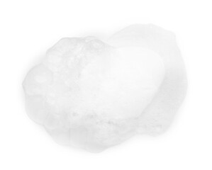 Soap with foam on white background, top view