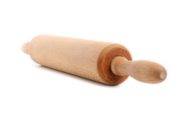 One wooden rolling pin isolated on white