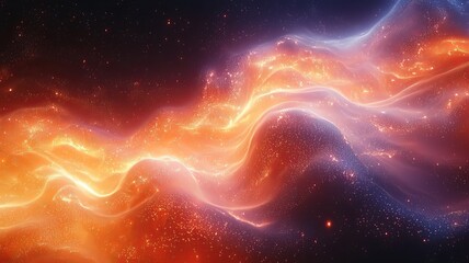 Vibrant cosmic waves of orange and purple light flowing through a starry void, evoking a sense of wonder and exploration in the universe.