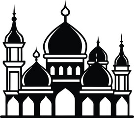 Mosques silhouette vector illustration. Continuous one line drawing mosque line concept