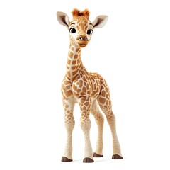 Obraz premium Cute baby giraffe standing, white background, zoo animal