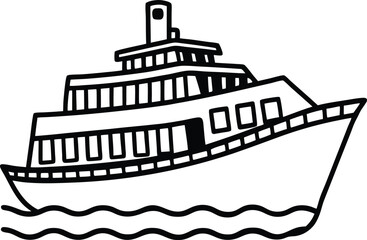 ferry line arts with vector illustration. Ferry ship icons set cartoon vector