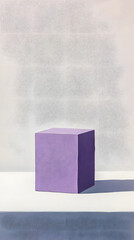 A purple cube on a white table