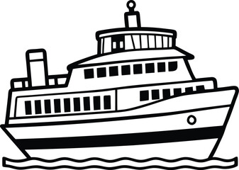 ferry line arts with vector illustration. Ferry ship icons set cartoon vector