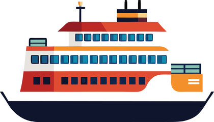 ferry line arts with vector illustration. Ferry ship icons set cartoon vector