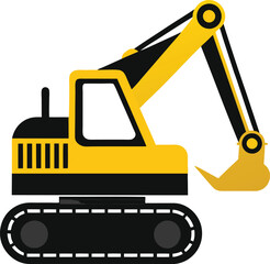 Excavator silhouette vector illustration. Heavy machinery for construction and mining 