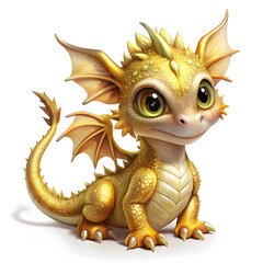 Fototapeta premium cute cartoon 3d gold dragon on the white background