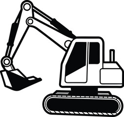 Naklejka premium Excavator silhouette vector illustration. Heavy machinery for construction and mining 