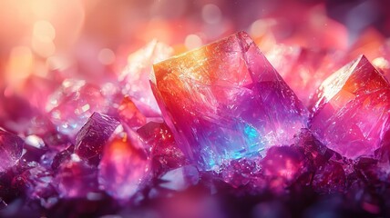 Vibrant purple and blue crystals glimmering in soft light, showcasing intricate textures and colors, perfect for luxury or wellness themes.