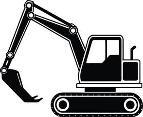 Excavator silhouette vector illustration. Heavy machinery for construction and mining 