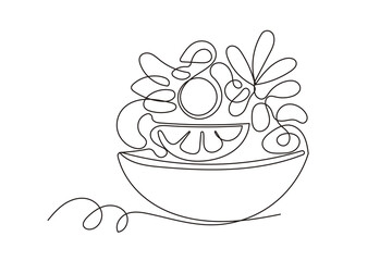 Line Art Salad Food Ingredients Dish Continuous Line Art Sketch Illustration. One Line Salad Vegetarian Diet Vitamin Organic Food Symbol. Abstract Minimalist Outline One Line Drawn Vegetable Sala