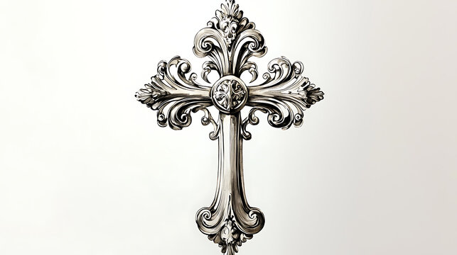A cross with a gold design is on a white background. generated using AI
