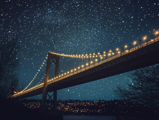 Fototapeta premium Illuminated bridge under starry night sky