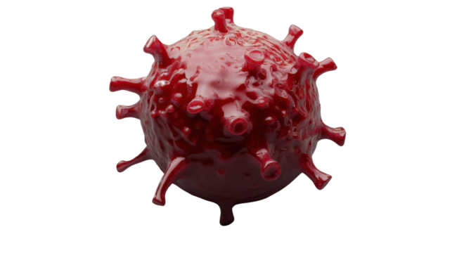 Red virus cell rotating on transparent background, 3d render
