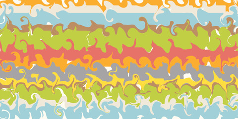 Abstract doodle chaotic wavy blue, white, red, green, brown, yellow, orange background. Hand drawn multicolored vector illustration for holiday, cards, business, banners, wallpaper, textile, wrapping	