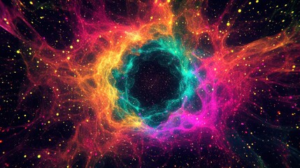 Fototapeta premium Colorful cosmic nebula ring, swirling gas, space background, abstract art, ideal for science fiction