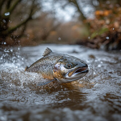 steelhead flopping in the river