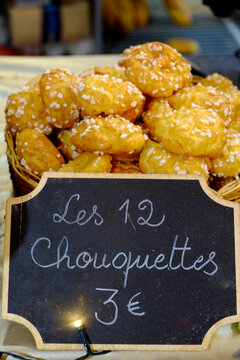 Paris, France. Europe   Local fresh baked goods at Parisian boulangerie..Chouquettes for sale