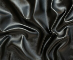 Obraz premium Elegant black satin fabric draped in soft folds and curves