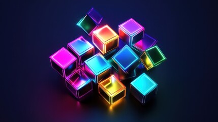 Fototapeta premium Colorful glowing cubes abstract background, data, technology