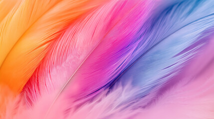 Obraz premium A close-up of soft, fluffy feathers in a vibrant gradient of pastel colors.