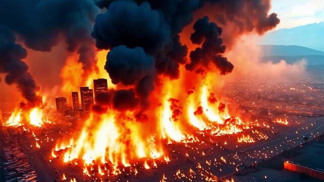 Fire Disaster City, City destroyed on fire burning