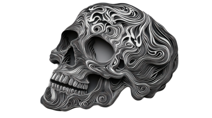 Intricate lines forming a skull with transparent background