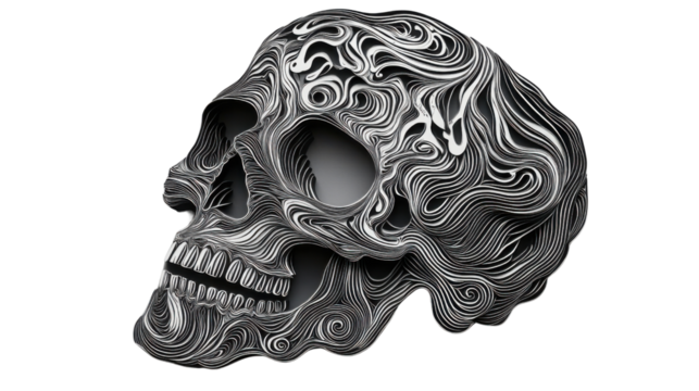 Intricate lines forming a skull with transparent background